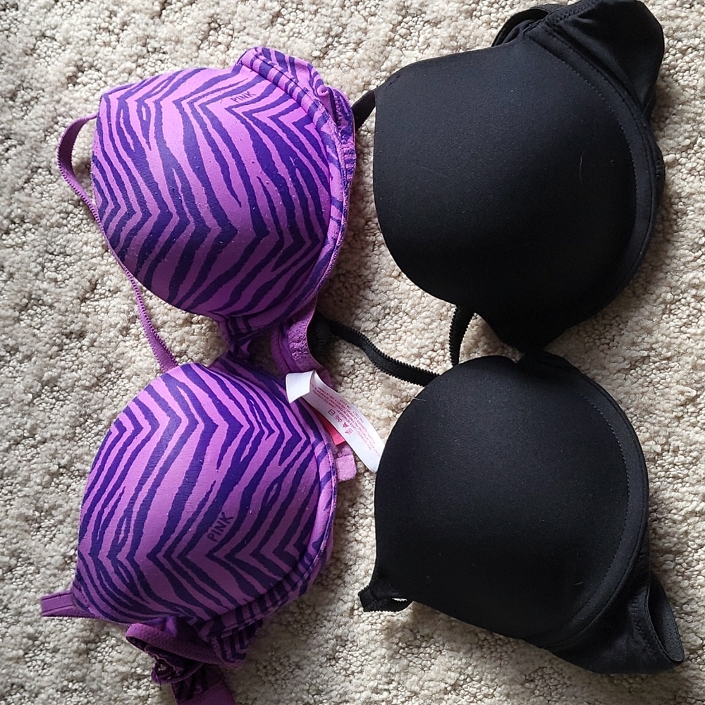 2 Victoria's Secret Pink lightly lined Bras 36A